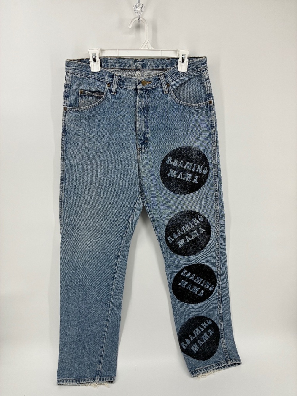 ROAMING MAMA Wrangler High Rise Blue Jeans with Black Accents